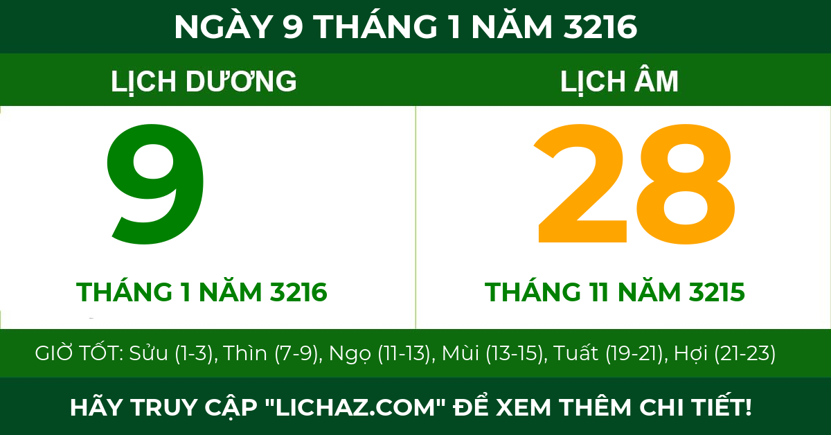 lịch âm ngày 9 tháng 1 năm 3216