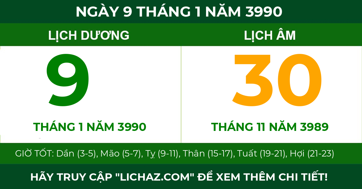 lịch âm ngày 9 tháng 1 năm 3990