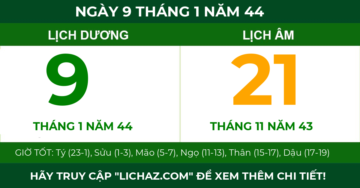 lịch âm ngày 9 tháng 1 năm 44
