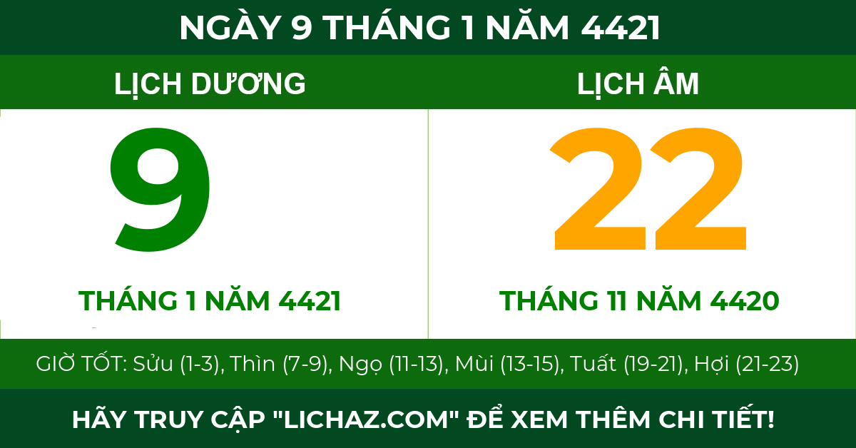 lịch âm ngày 9 tháng 1 năm 4421