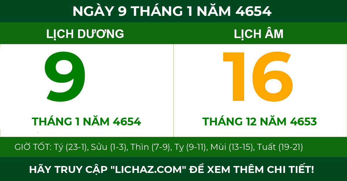 lịch âm ngày 9 tháng 1 năm 4654