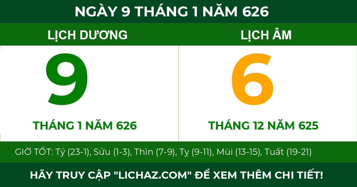 lịch âm ngày 9 tháng 1 năm 626