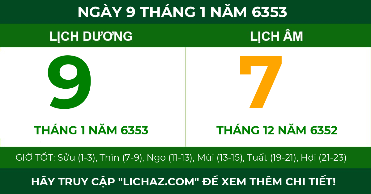 lịch âm ngày 9 tháng 1 năm 6353