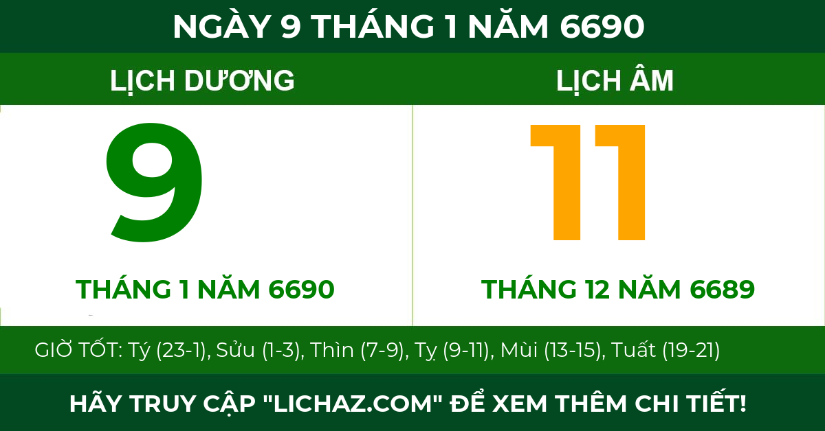 lịch âm ngày 9 tháng 1 năm 6690