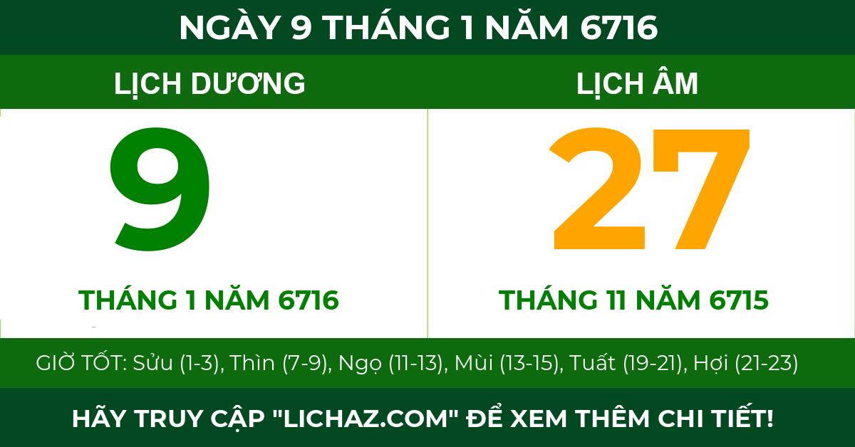 lịch âm ngày 9 tháng 1 năm 6716