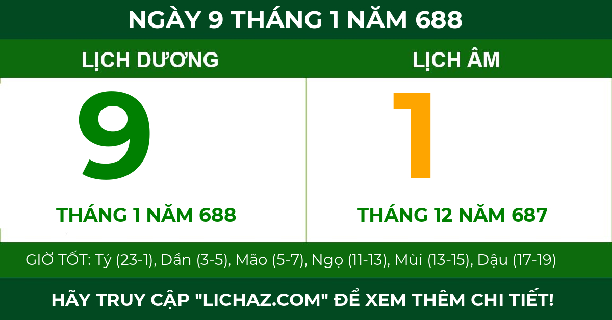 lịch âm ngày 9 tháng 1 năm 688