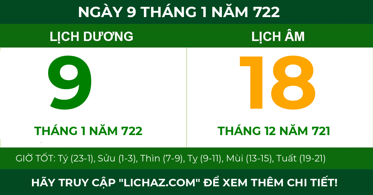 lịch âm ngày 9 tháng 1 năm 722