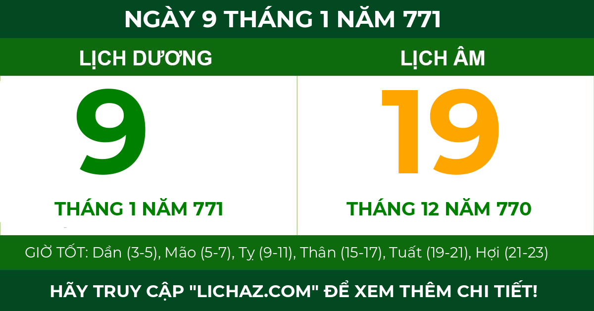 lịch âm ngày 9 tháng 1 năm 771