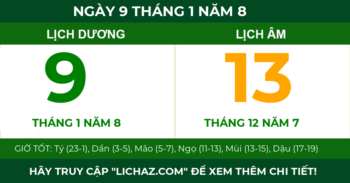 lịch âm ngày 9 tháng 1 năm 8