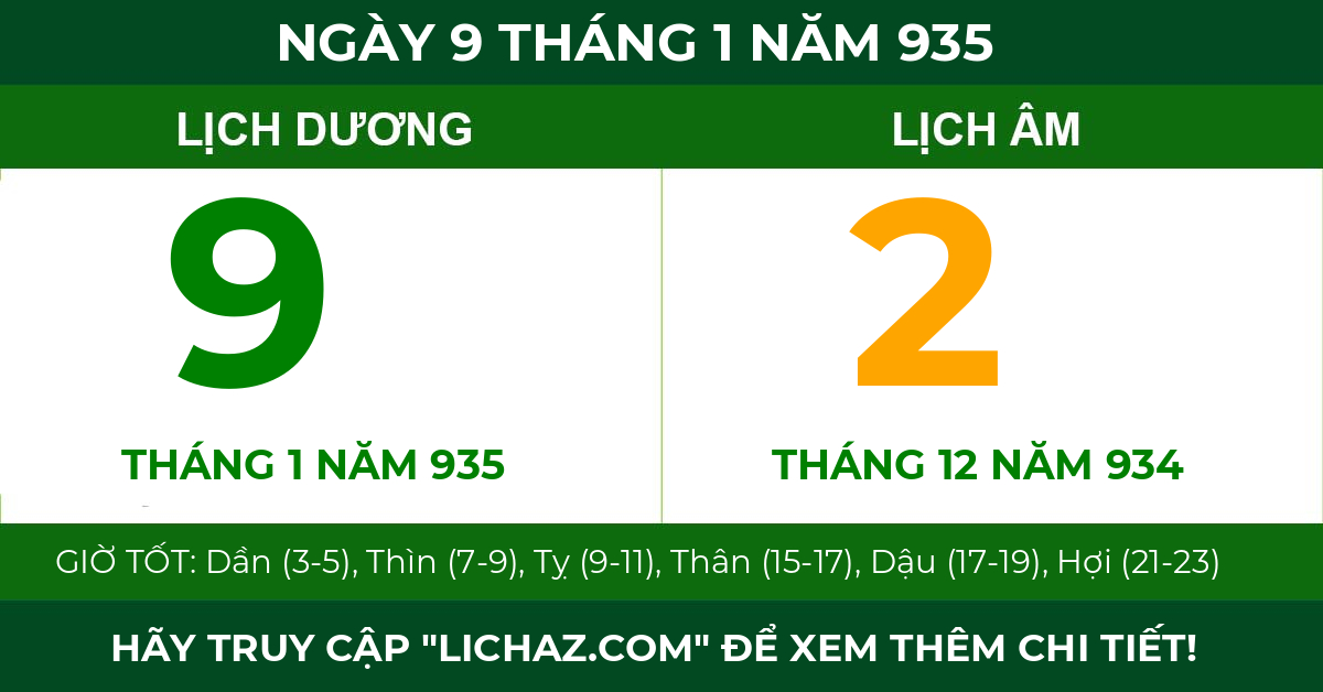 lịch âm ngày 9 tháng 1 năm 935