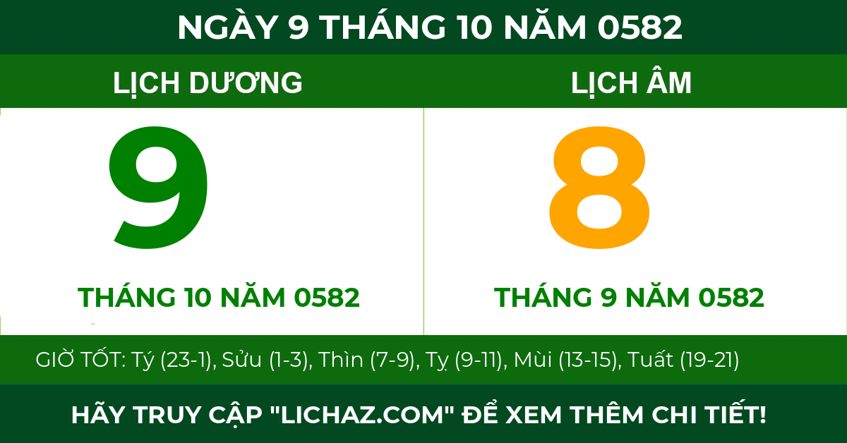 lịch âm ngày 9 tháng 10 năm 0582