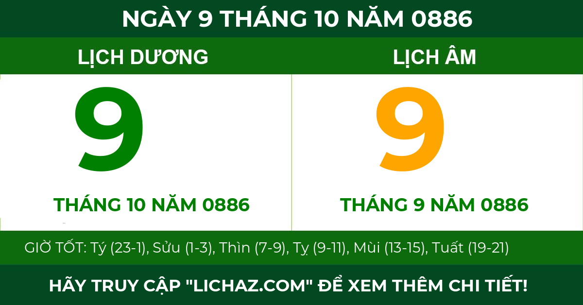 lịch âm ngày 9 tháng 10 năm 0886