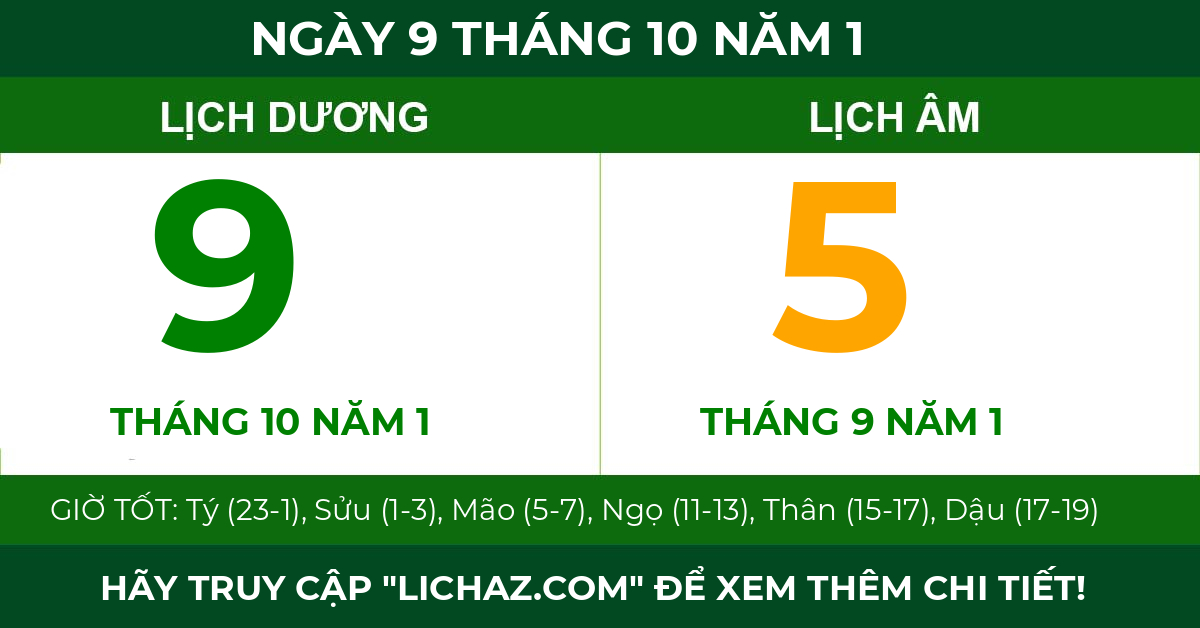 lịch âm ngày 9 tháng 10 năm 1