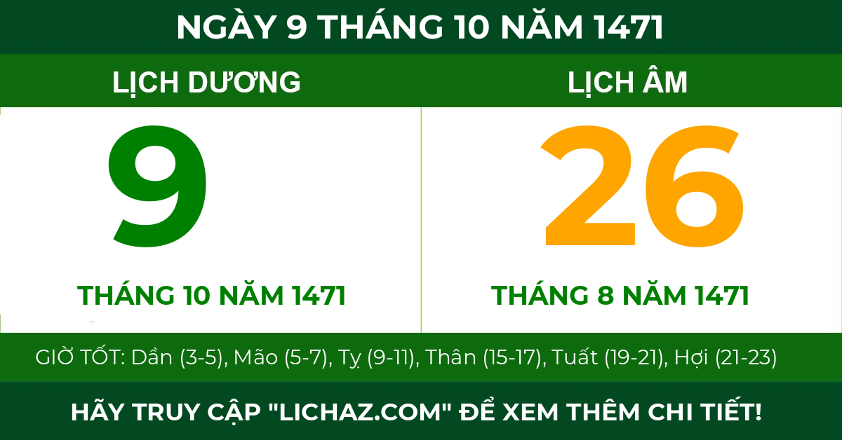lịch âm ngày 9 tháng 10 năm 1471