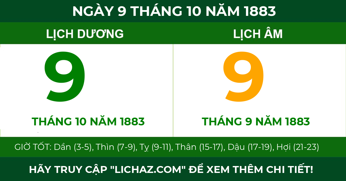 lịch âm ngày 9 tháng 10 năm 1883