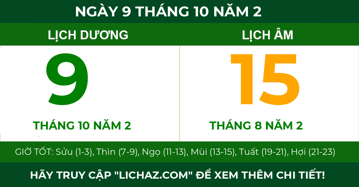 lịch âm ngày 9 tháng 10 năm 2