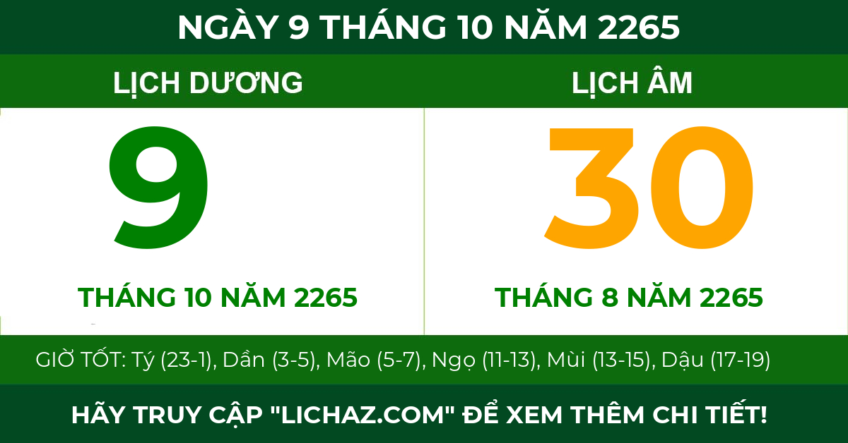 lịch âm ngày 9 tháng 10 năm 2265