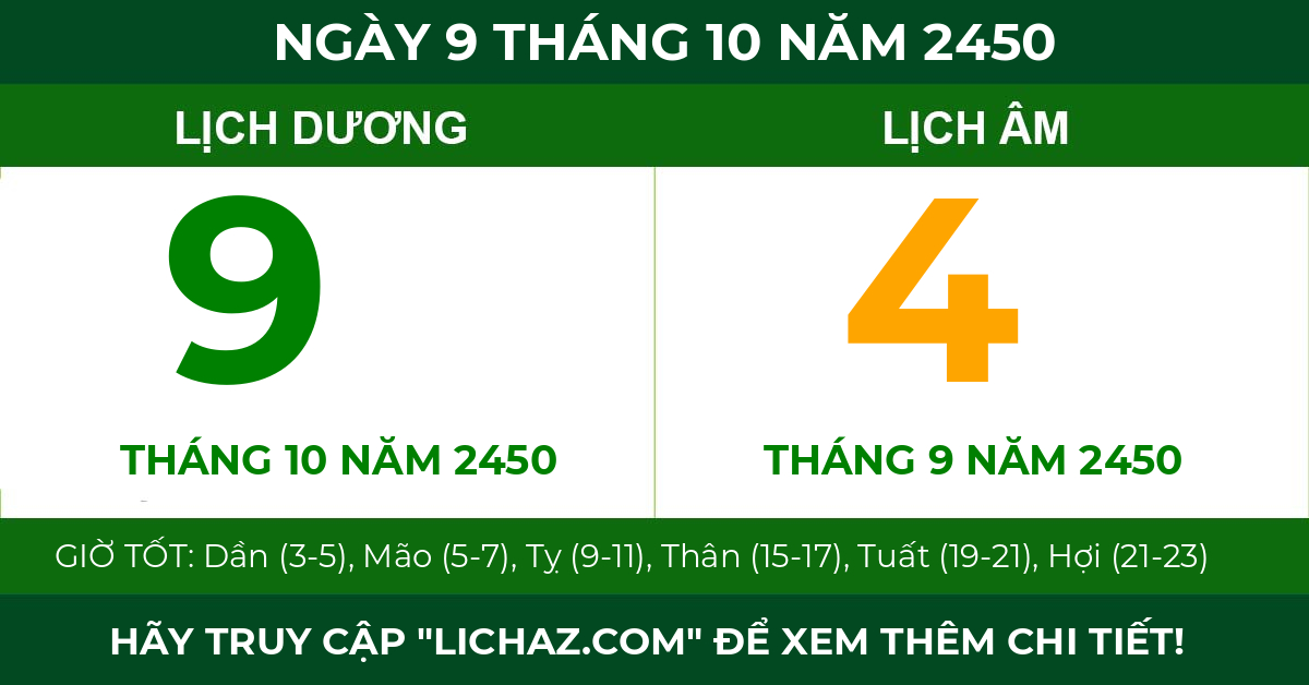 lịch âm ngày 9 tháng 10 năm 2450
