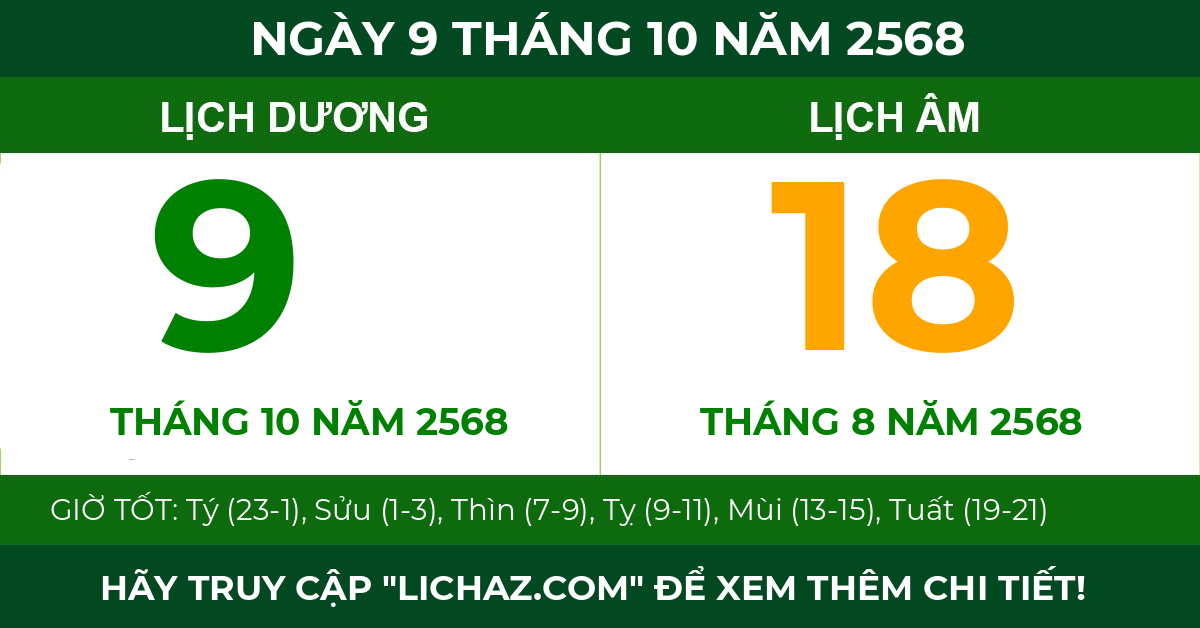 lịch âm ngày 9 tháng 10 năm 2568