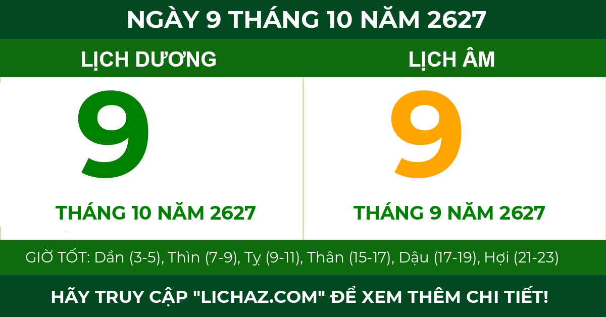 lịch âm ngày 9 tháng 10 năm 2627