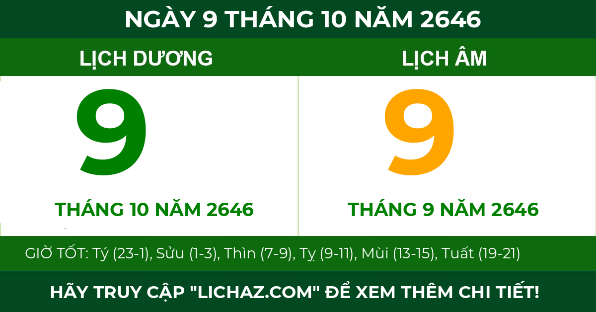 lịch âm ngày 9 tháng 10 năm 2646