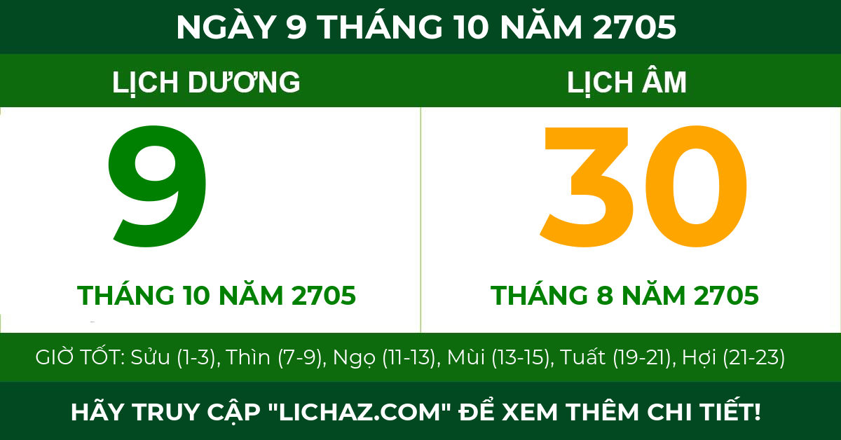 lịch âm ngày 9 tháng 10 năm 2705