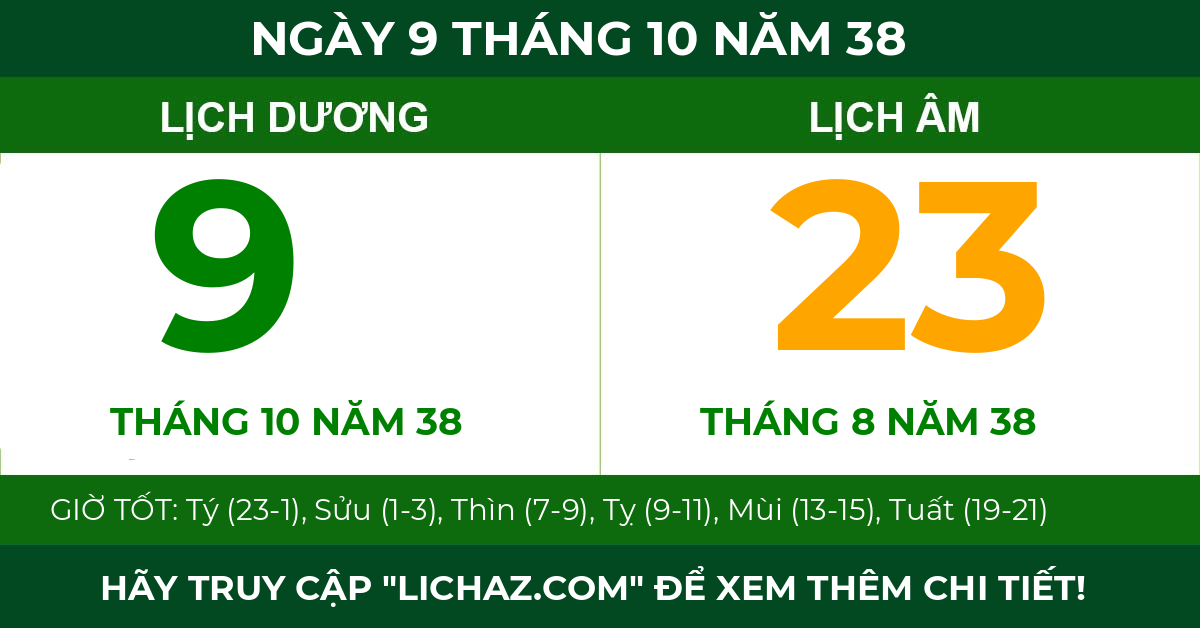 lịch âm ngày 9 tháng 10 năm 38