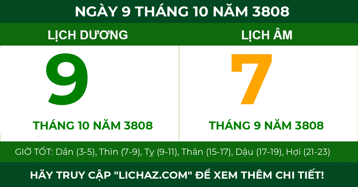 lịch âm ngày 9 tháng 10 năm 3808