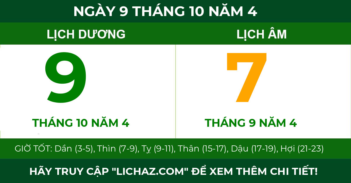 lịch âm ngày 9 tháng 10 năm 4