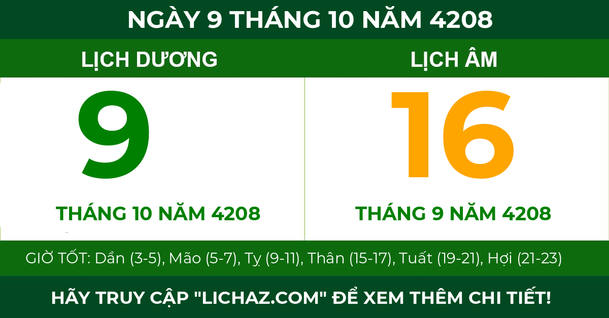 lịch âm ngày 9 tháng 10 năm 4208