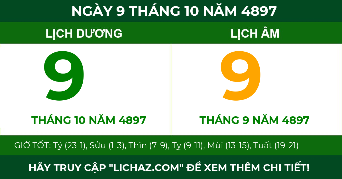 lịch âm ngày 9 tháng 10 năm 4897