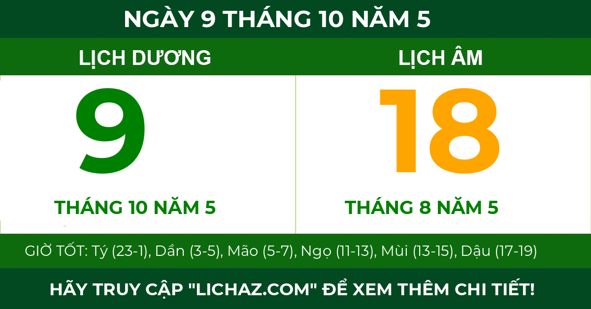 lịch âm ngày 9 tháng 10 năm 5