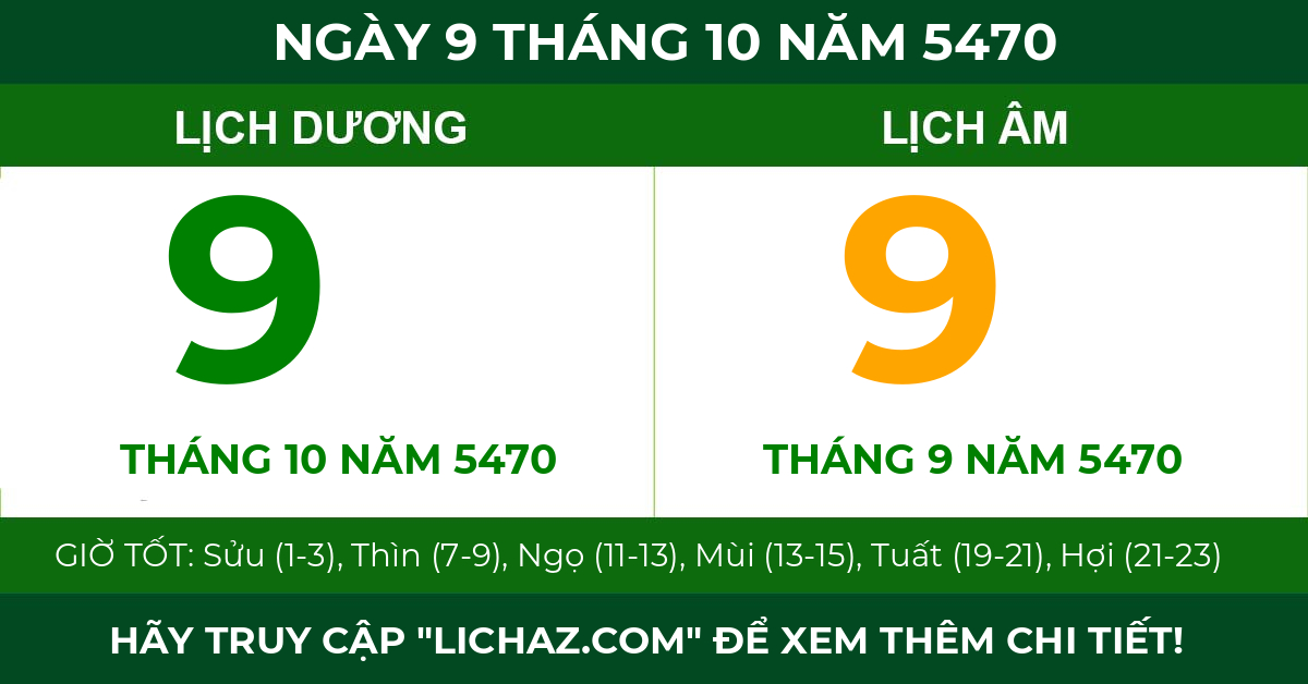 lịch âm ngày 9 tháng 10 năm 5470