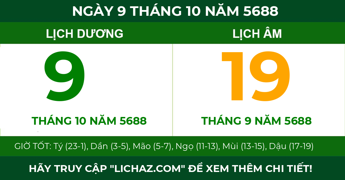 lịch âm ngày 9 tháng 10 năm 5688