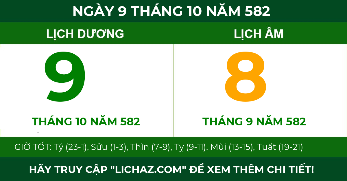 lịch âm ngày 9 tháng 10 năm 582