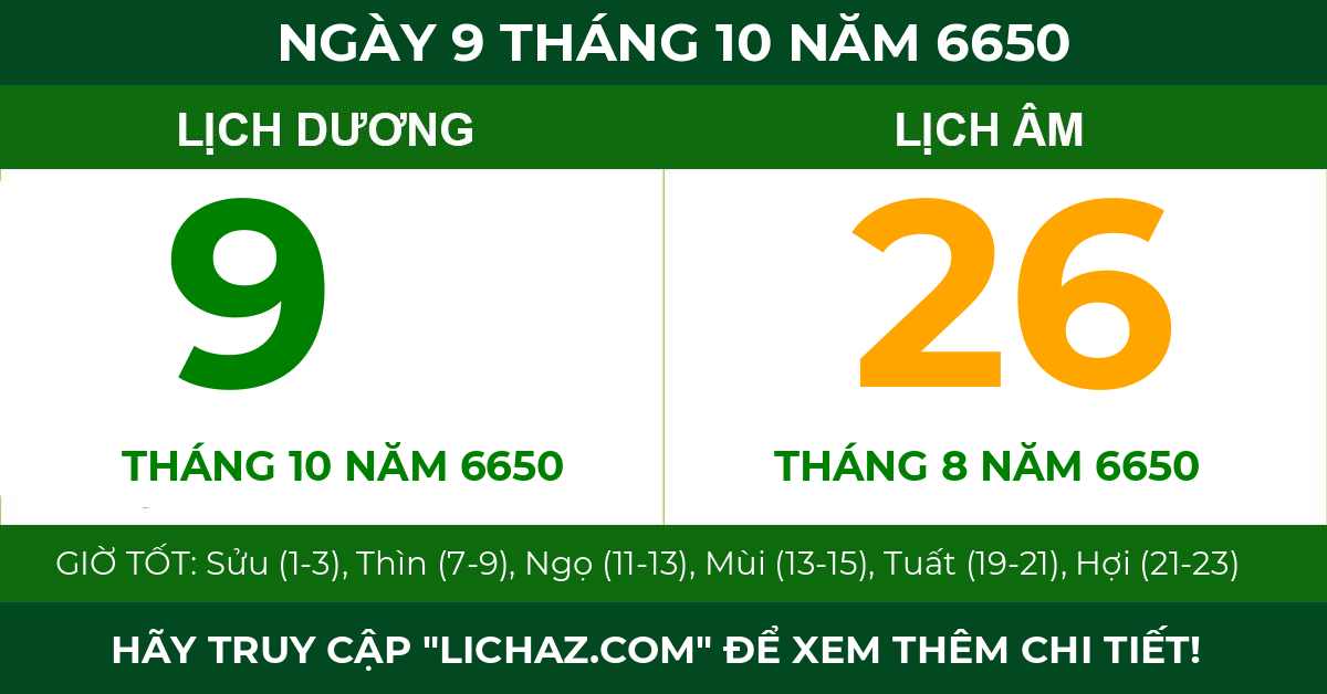 lịch âm ngày 9 tháng 10 năm 6650