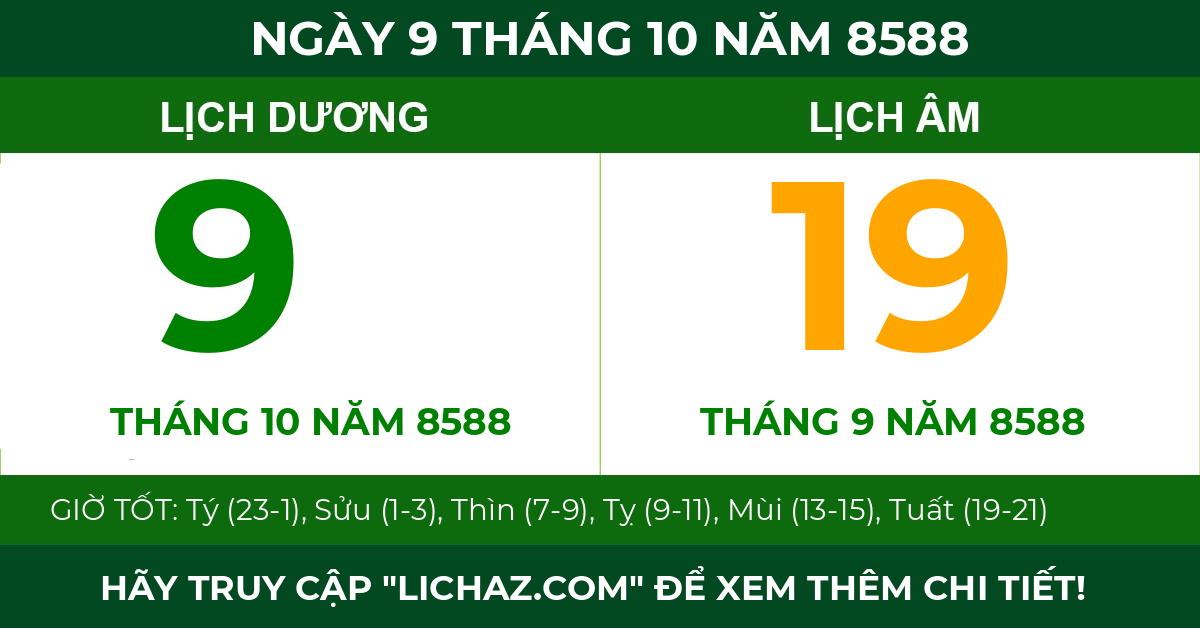lịch âm ngày 9 tháng 10 năm 8588