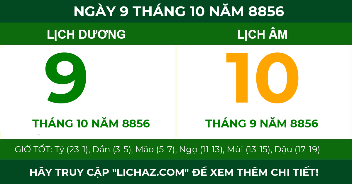 lịch âm ngày 9 tháng 10 năm 8856
