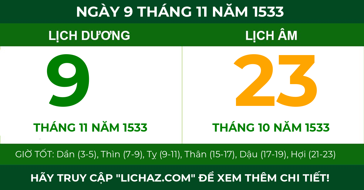 lịch âm ngày 9 tháng 11 năm 1533