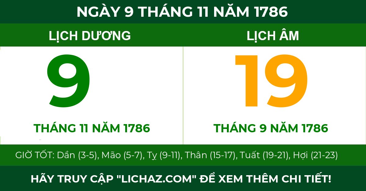 lịch âm ngày 9 tháng 11 năm 1786