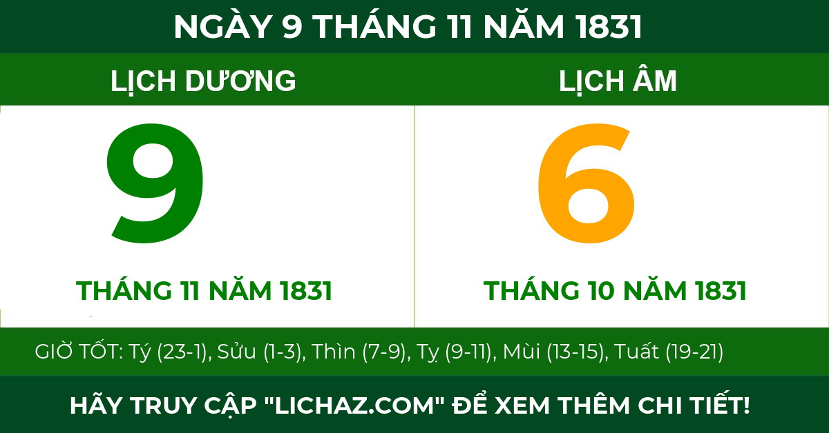 lịch âm ngày 9 tháng 11 năm 1831