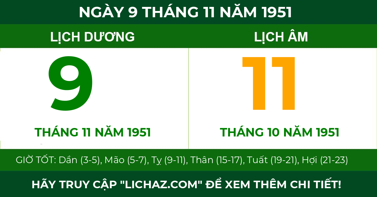 lịch âm ngày 9 tháng 11 năm 1951