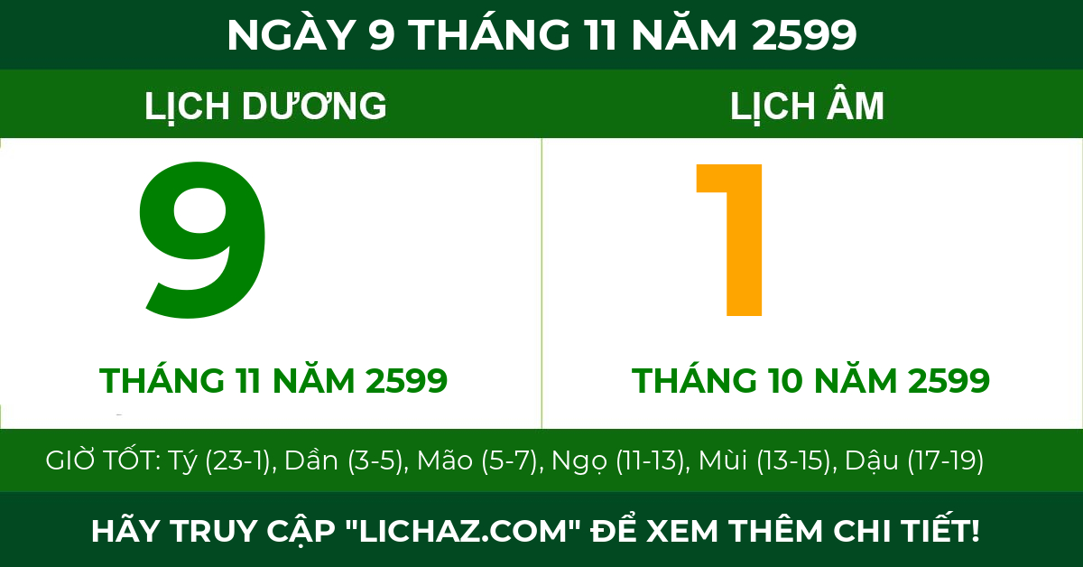 lịch âm ngày 9 tháng 11 năm 2599