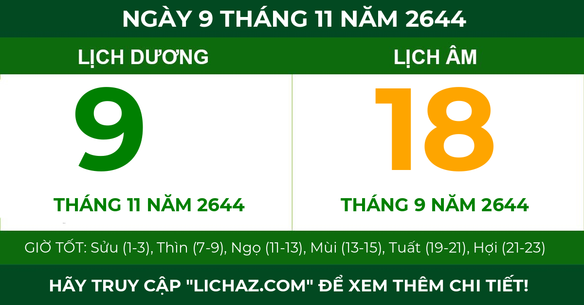 lịch âm ngày 9 tháng 11 năm 2644