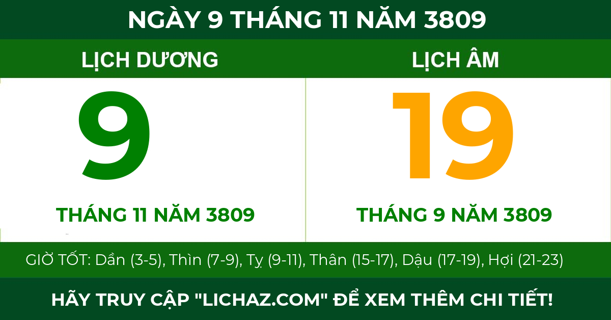 lịch âm ngày 9 tháng 11 năm 3809