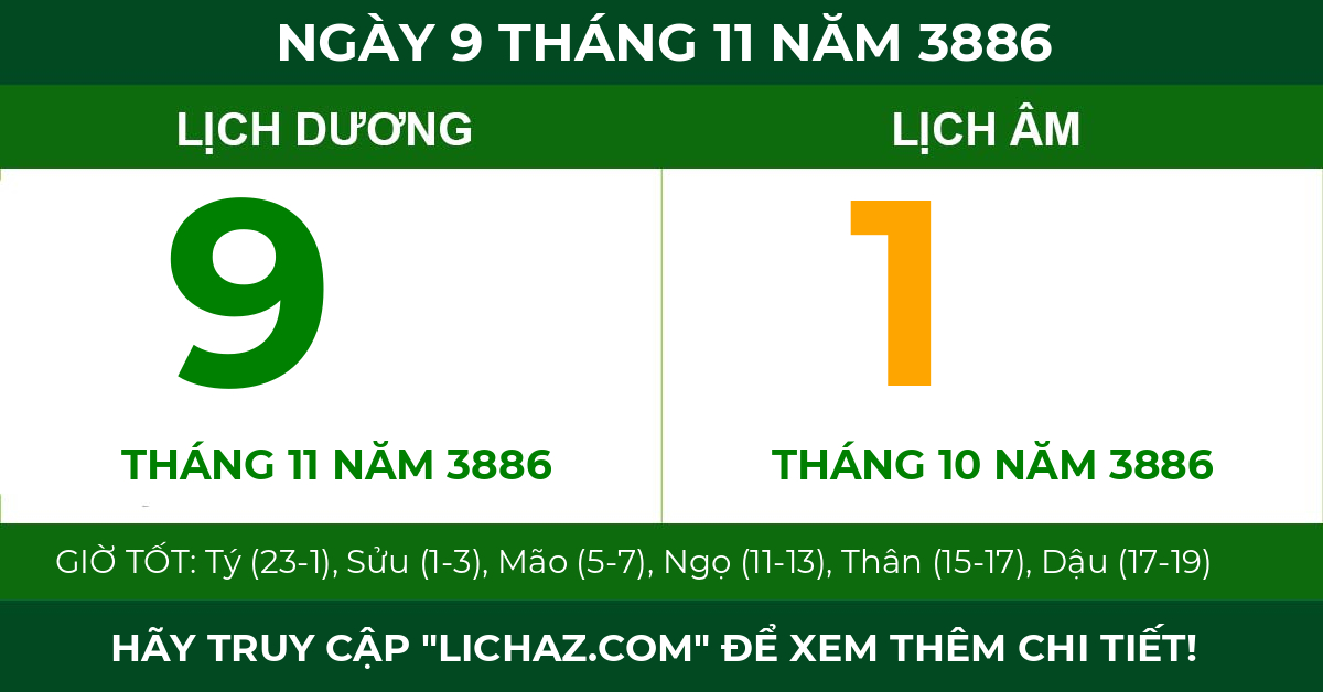 lịch âm ngày 9 tháng 11 năm 3886