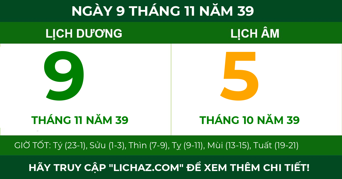 lịch âm ngày 9 tháng 11 năm 39