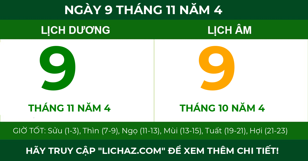 lịch âm ngày 9 tháng 11 năm 4