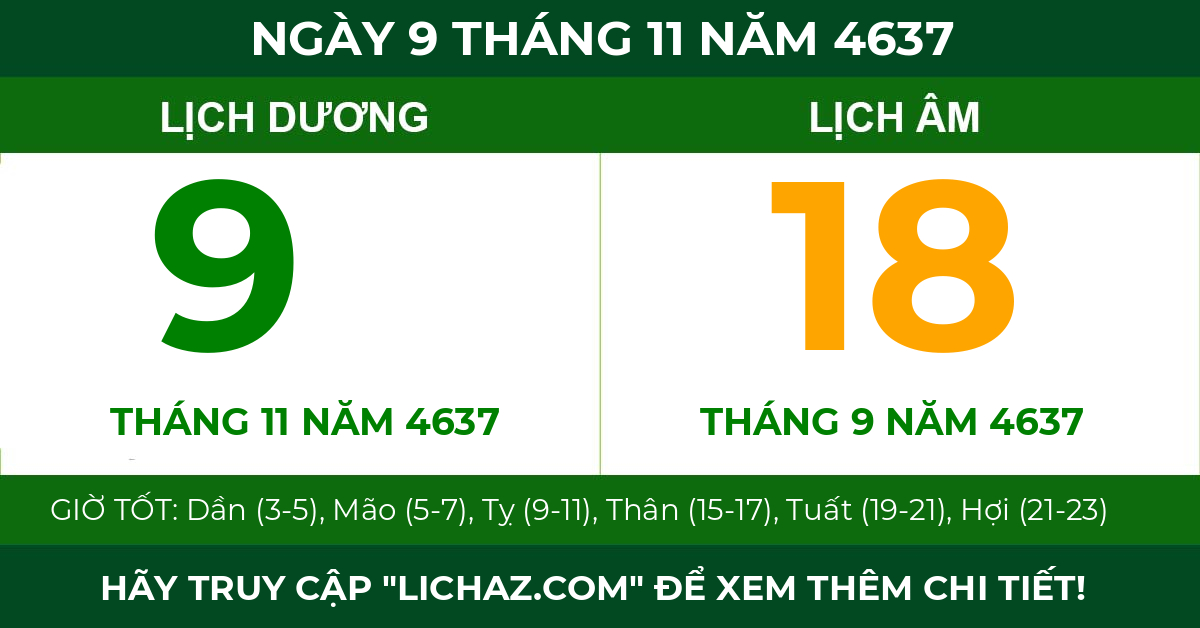 lịch âm ngày 9 tháng 11 năm 4637