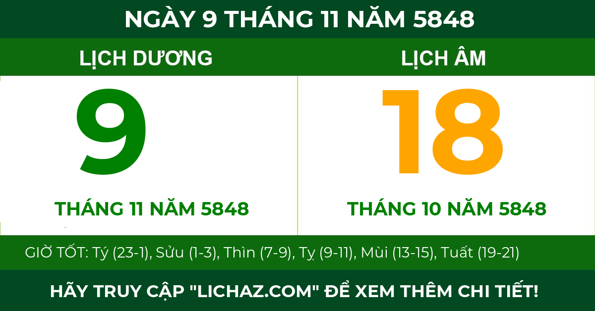lịch âm ngày 9 tháng 11 năm 5848